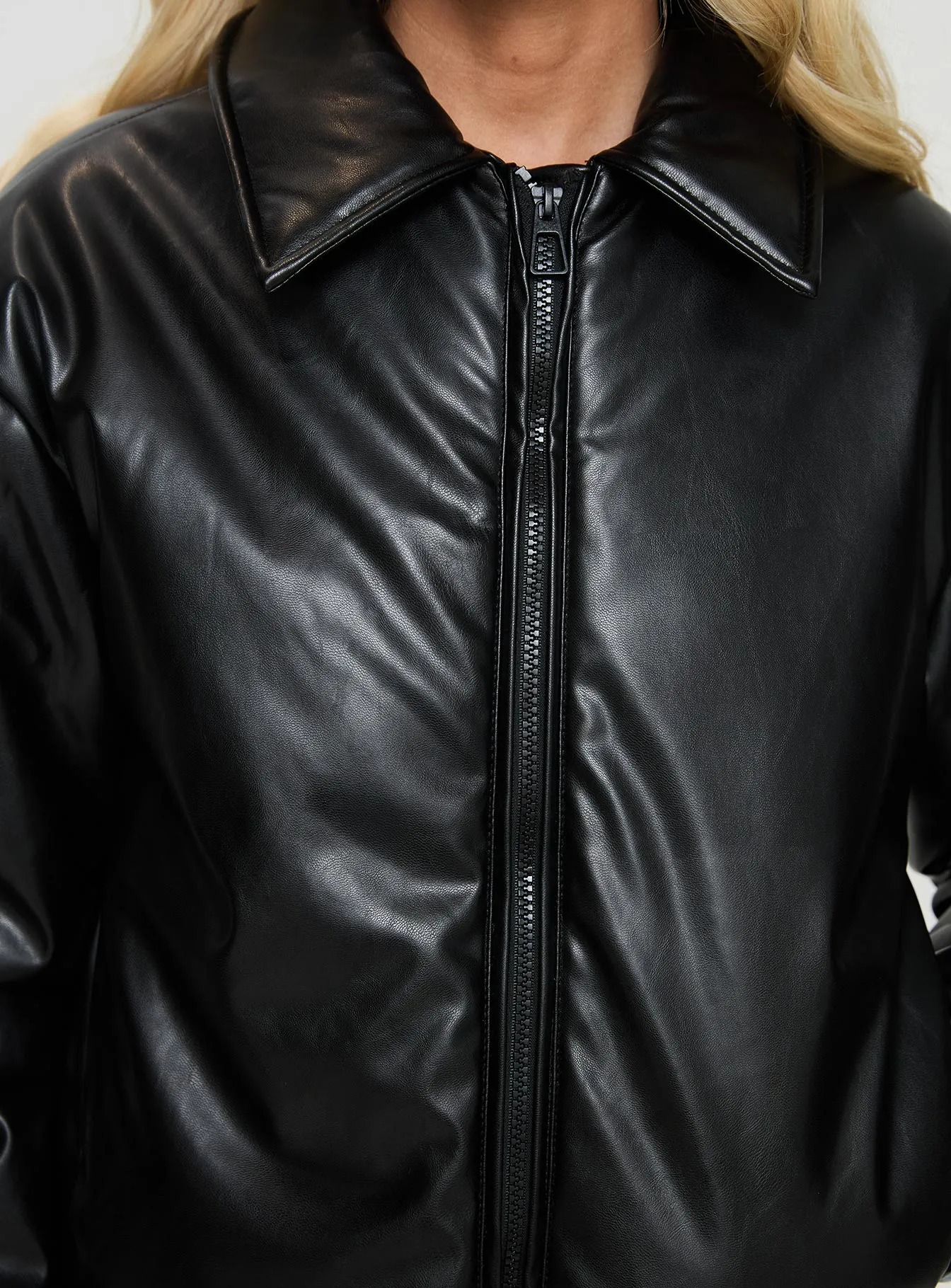 Nantes Faux Leather Bomber Jacket Black