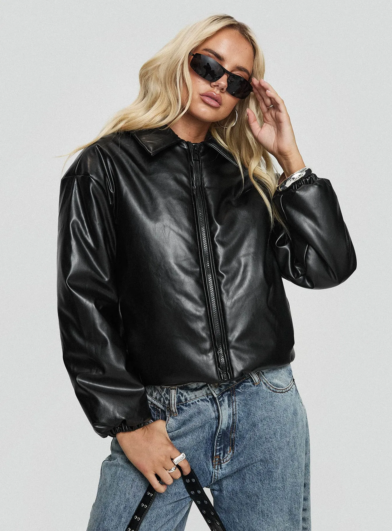 Nantes Faux Leather Bomber Jacket Black