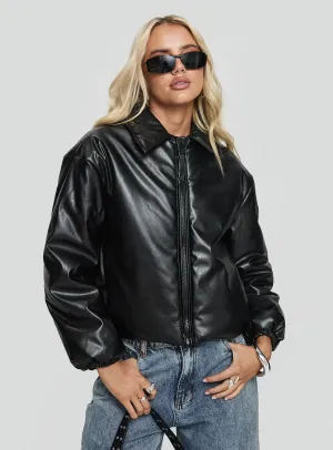 Nantes Faux Leather Bomber Jacket Black