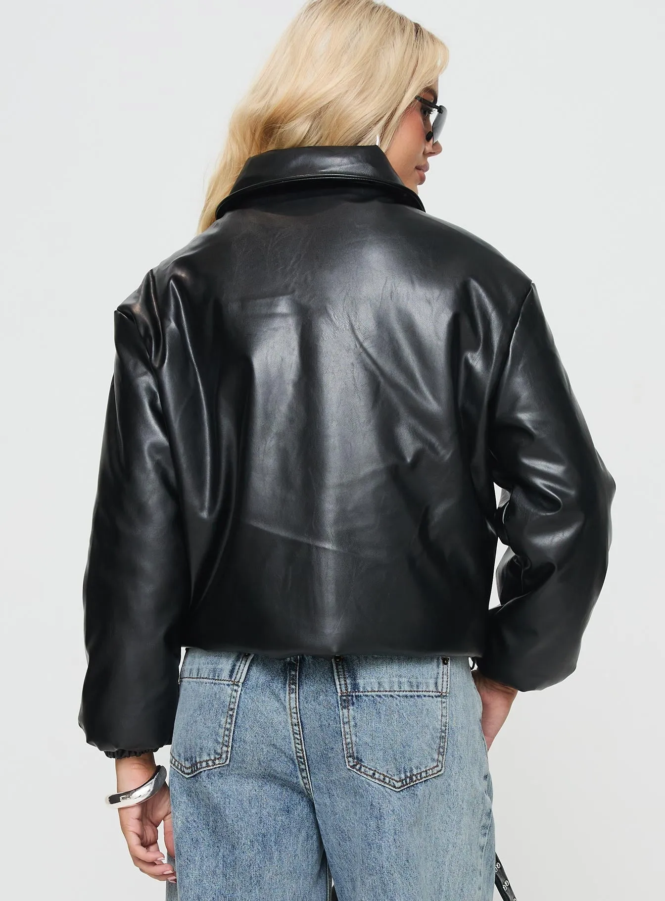 Nantes Faux Leather Bomber Jacket Black