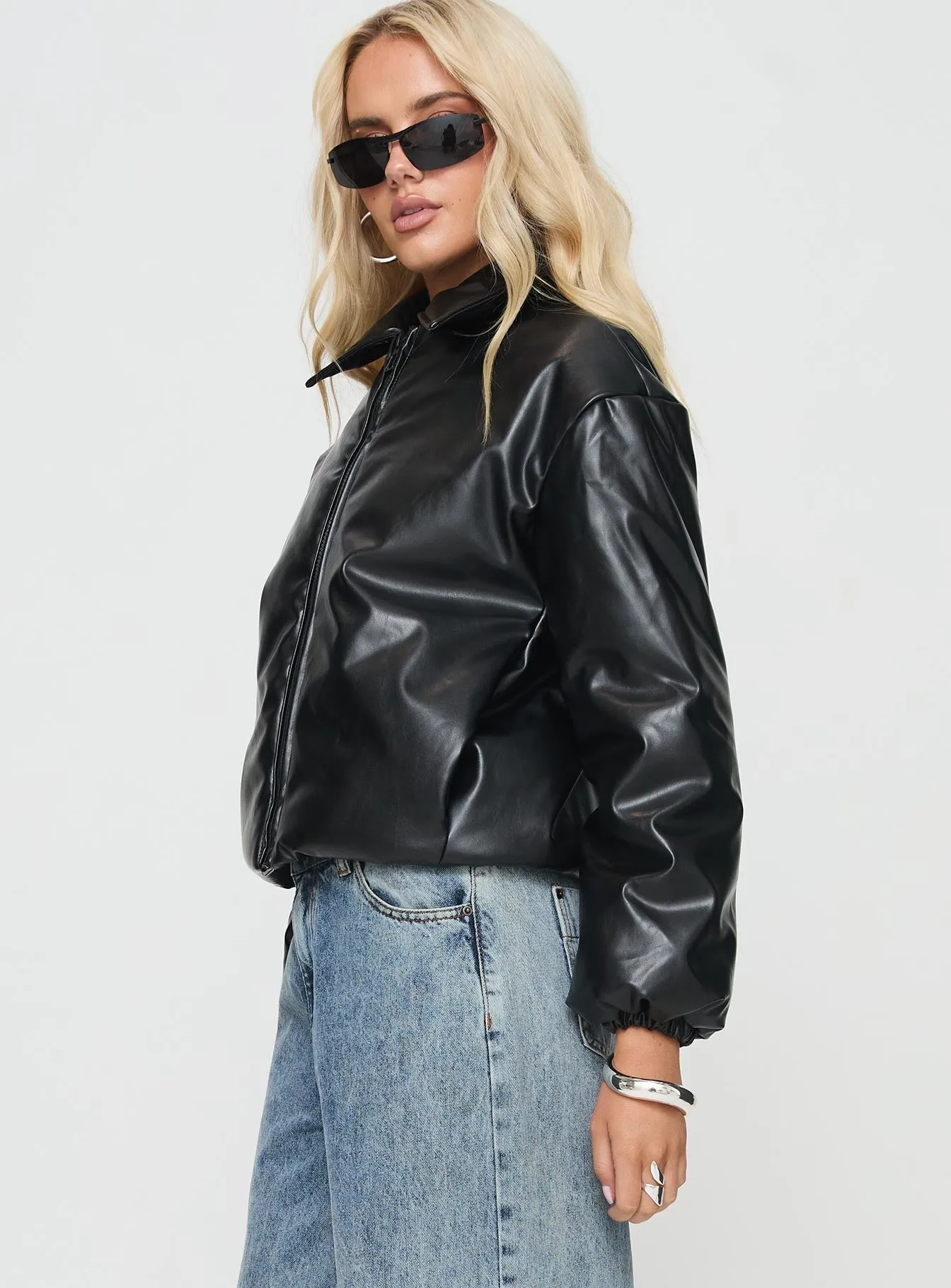 Nantes Faux Leather Bomber Jacket Black