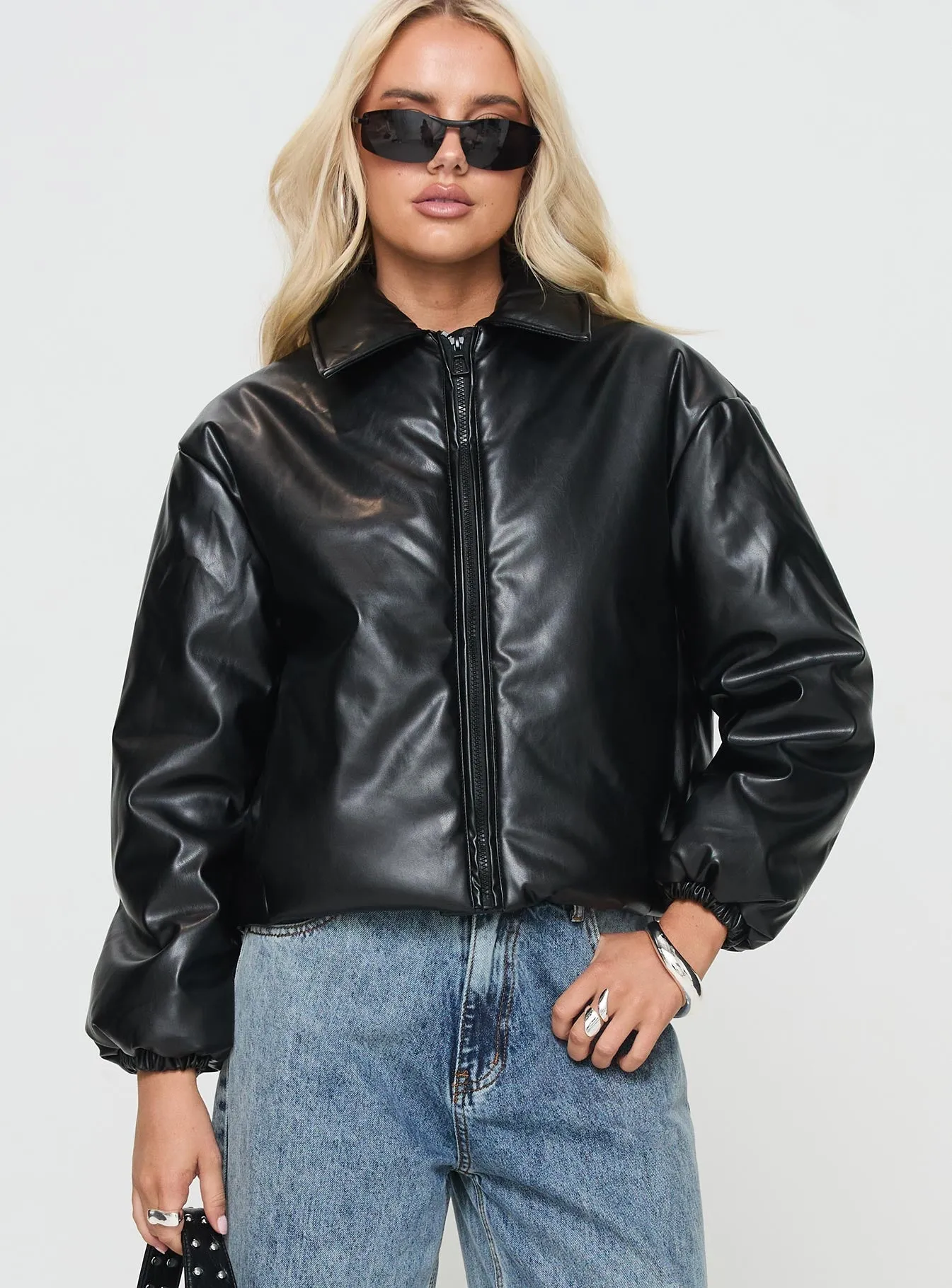 Nantes Faux Leather Bomber Jacket Black