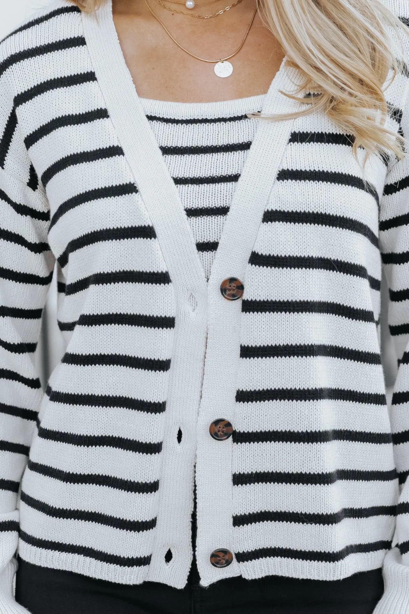 Natural And Black Striped Sweater Cardigan