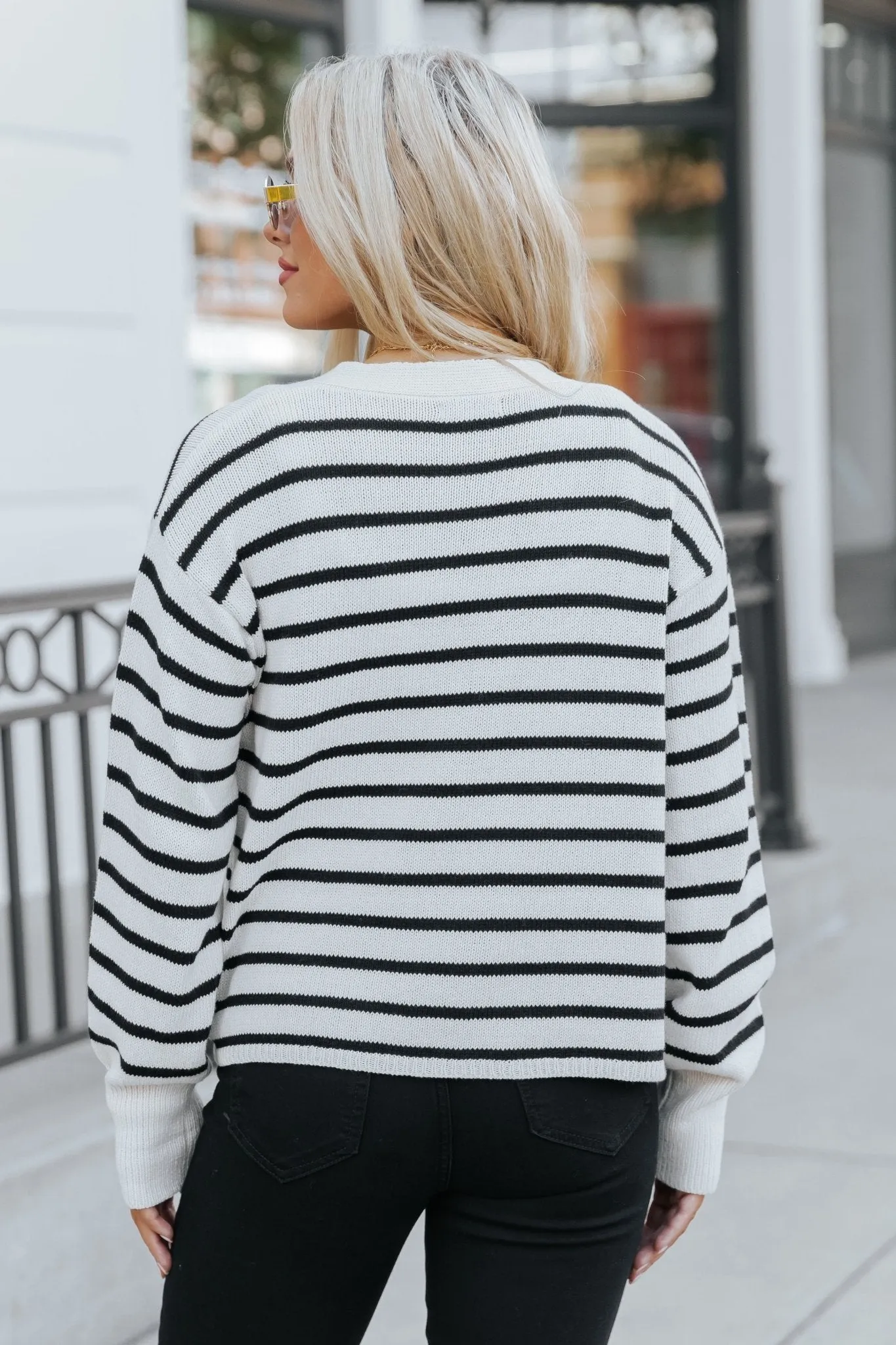 Natural And Black Striped Sweater Cardigan