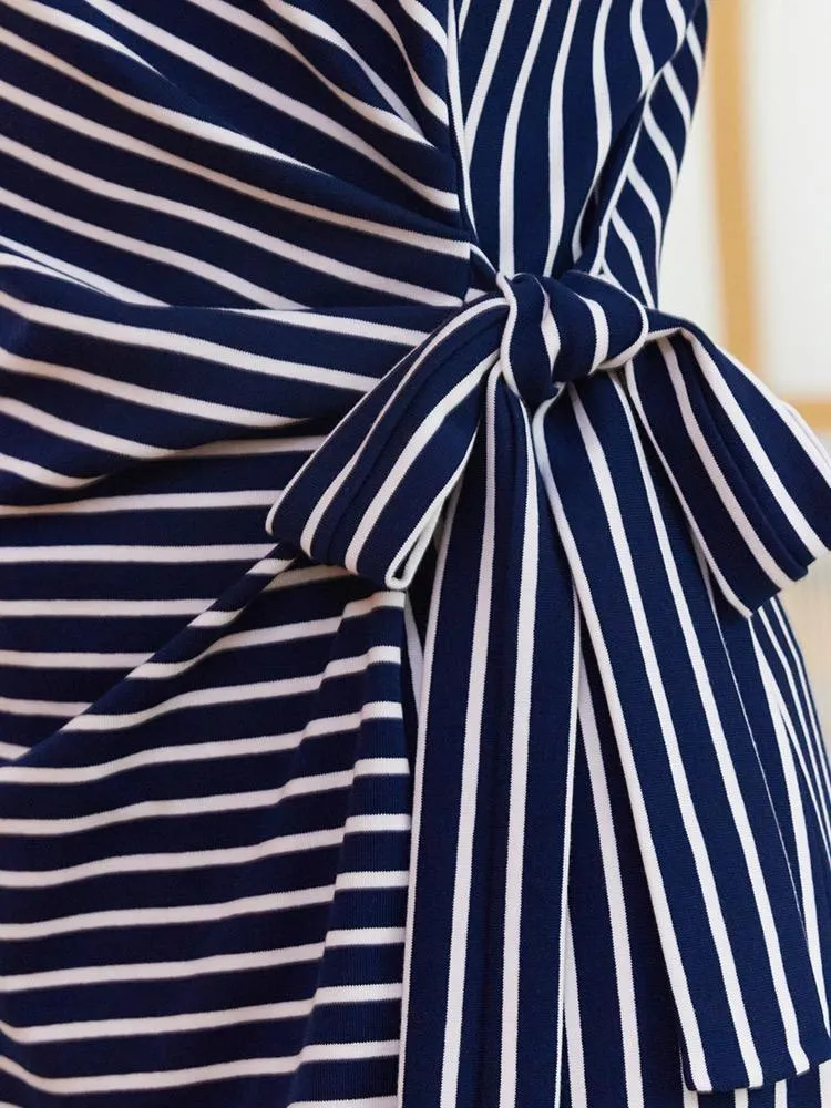 Navy Blue Stripe Wrap Mini Dress