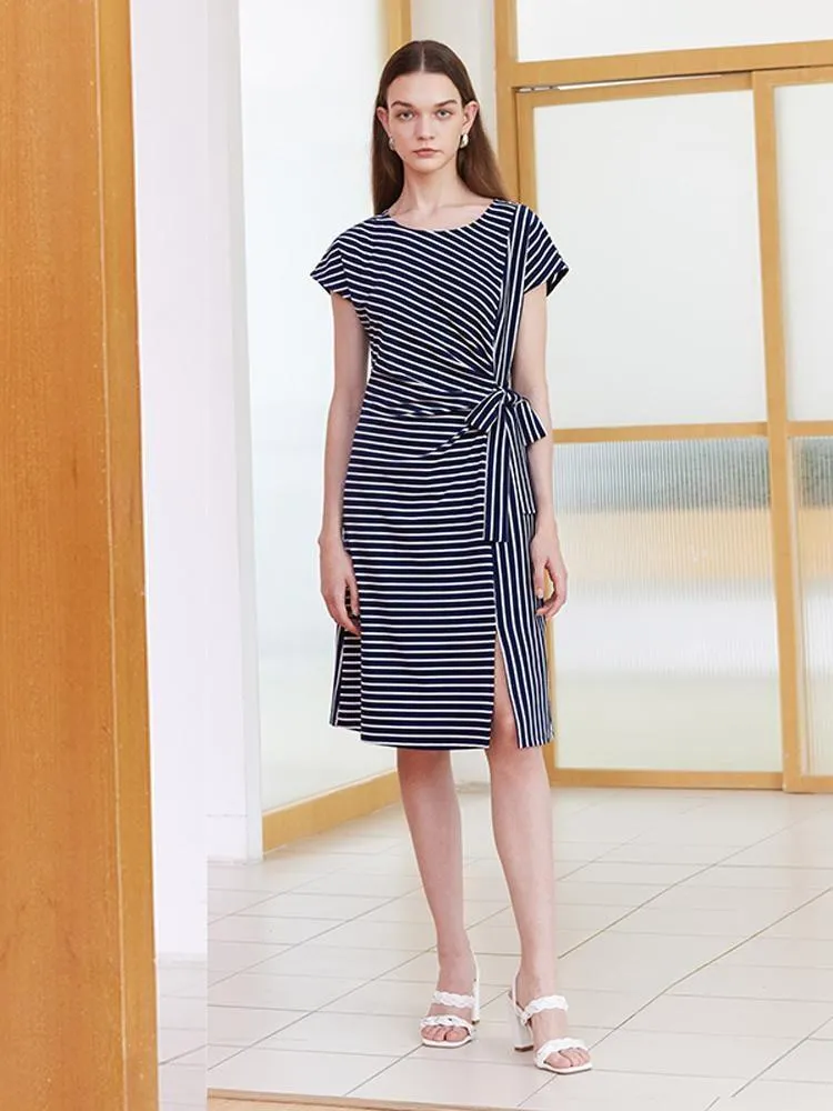 Navy Blue Stripe Wrap Mini Dress