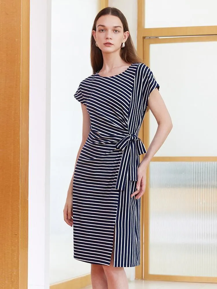 Navy Blue Stripe Wrap Mini Dress