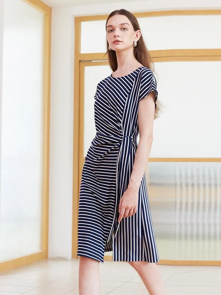 Navy Blue Stripe Wrap Mini Dress