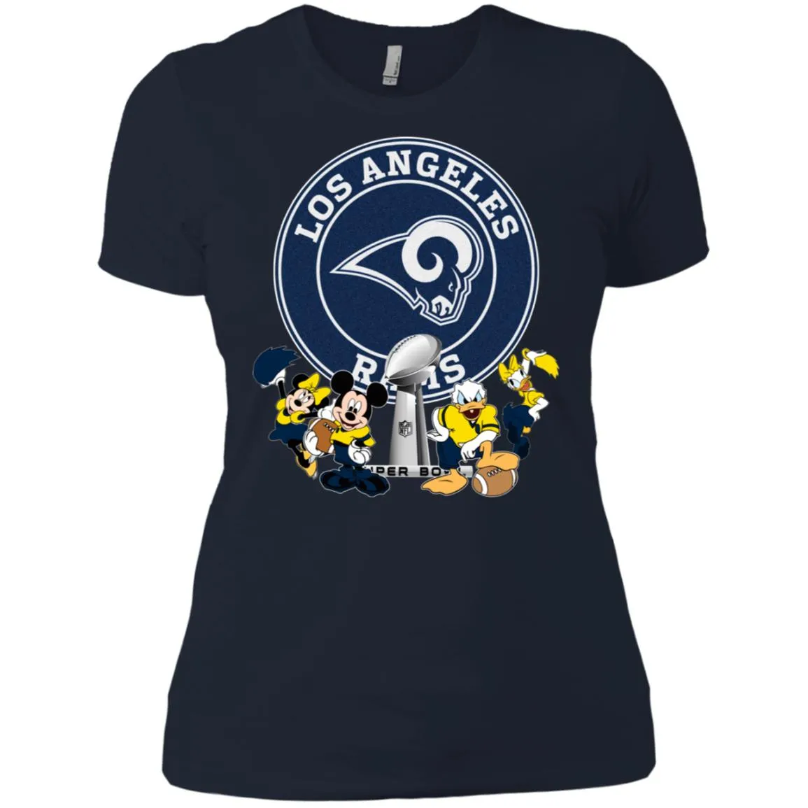 Nfl – Los Angeles Rams Super Bowl 2019 Mickey Mouse Minnie Mouse Donald Duck Daisy Duck Football Women Cotton T-Shirt