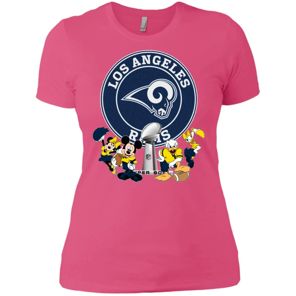 Nfl – Los Angeles Rams Super Bowl 2019 Mickey Mouse Minnie Mouse Donald Duck Daisy Duck Football Women Cotton T-Shirt