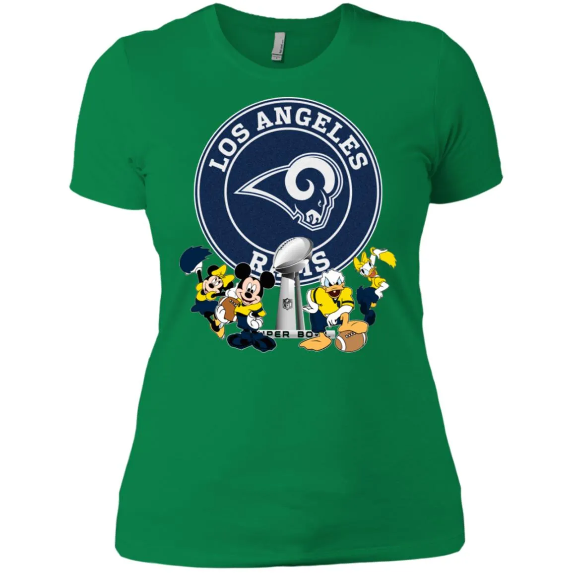 Nfl – Los Angeles Rams Super Bowl 2019 Mickey Mouse Minnie Mouse Donald Duck Daisy Duck Football Women Cotton T-Shirt