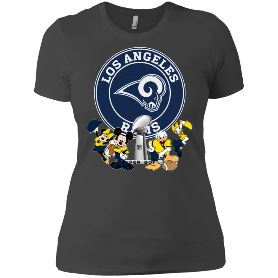 Nfl – Los Angeles Rams Super Bowl 2019 Mickey Mouse Minnie Mouse Donald Duck Daisy Duck Football Women Cotton T-Shirt