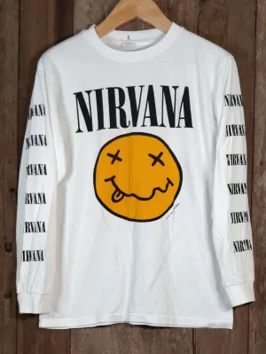 NIRVANA SMILEY Men's Large Long Sleeve 100% Cotton New Vintage Band T Shirt