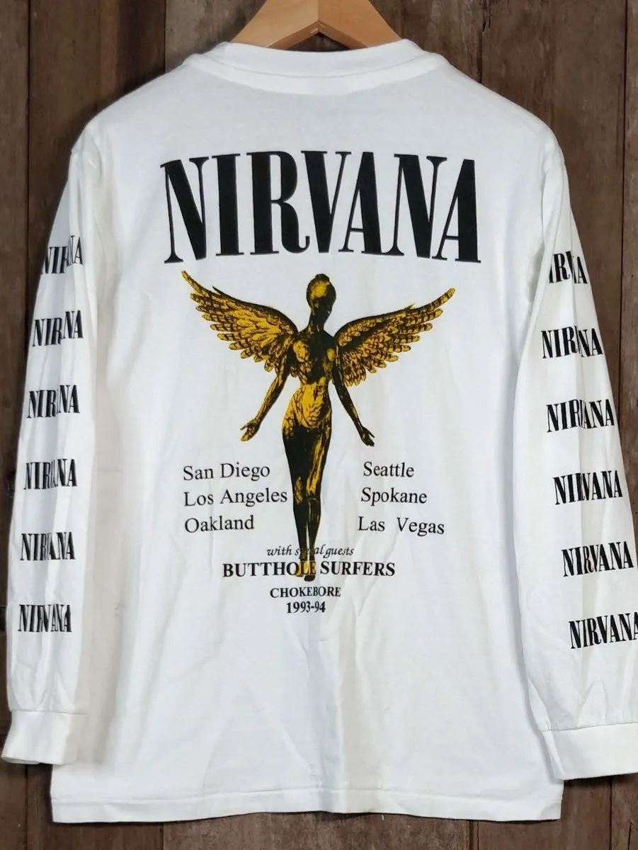 NIRVANA SMILEY Men's Large Long Sleeve 100% Cotton New Vintage Band T Shirt