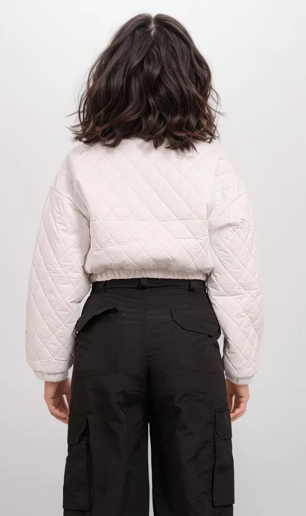 o198988-CROPPED QUILTED PUFFER JACKET - WHITE