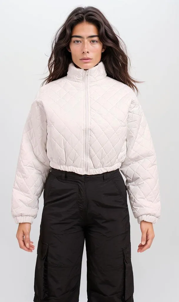 o198988-CROPPED QUILTED PUFFER JACKET - WHITE