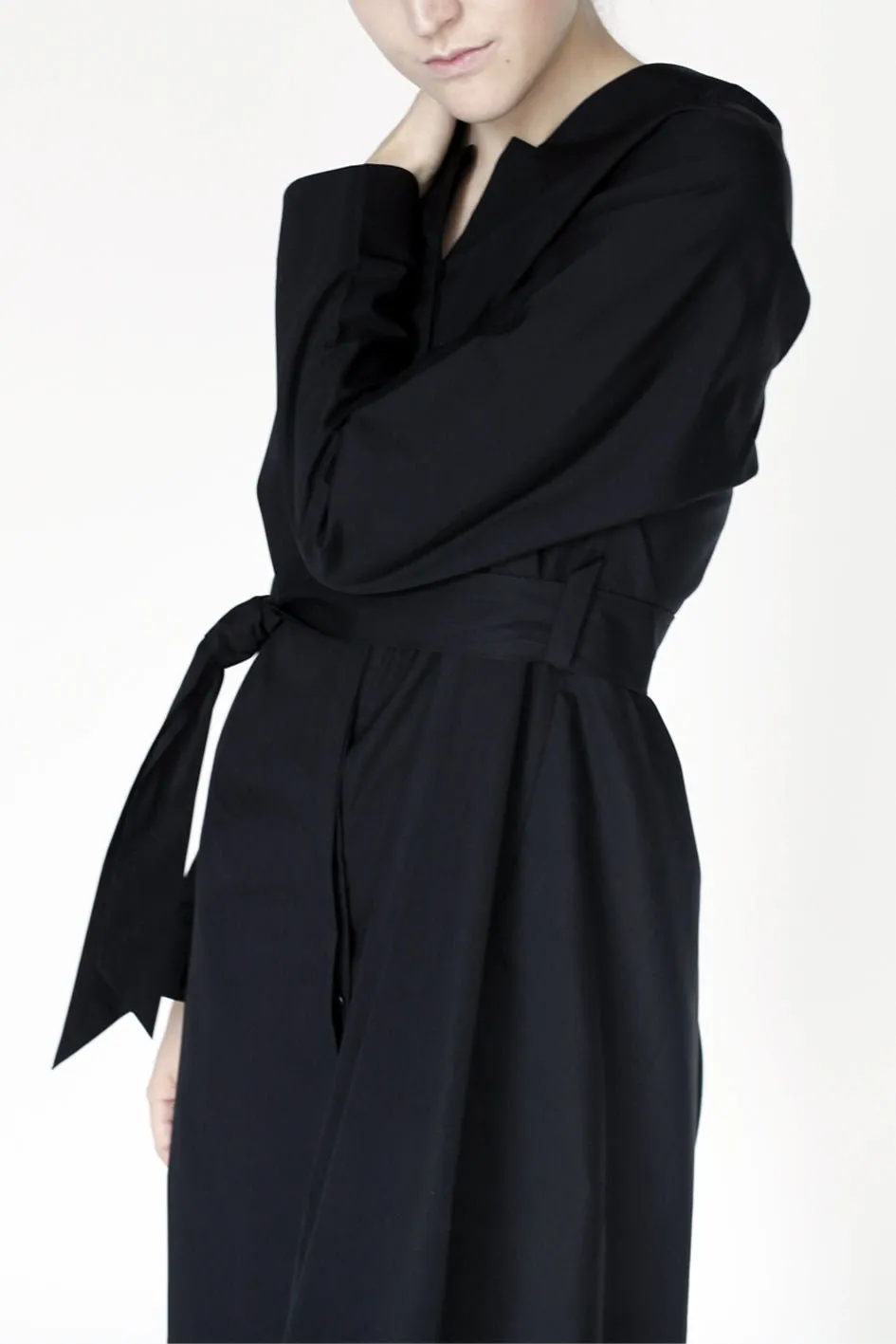 Origami Cotton Shirt Dress / Black