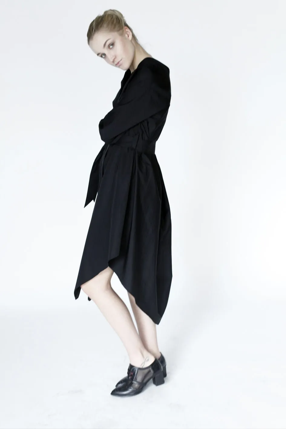 Origami Cotton Shirt Dress / Black