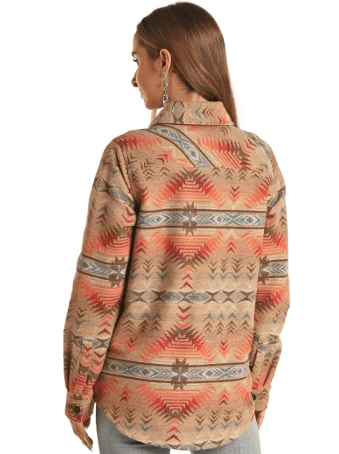 Panhandle Women's Tan Aztec Long Shirt Jacket BW92C01932