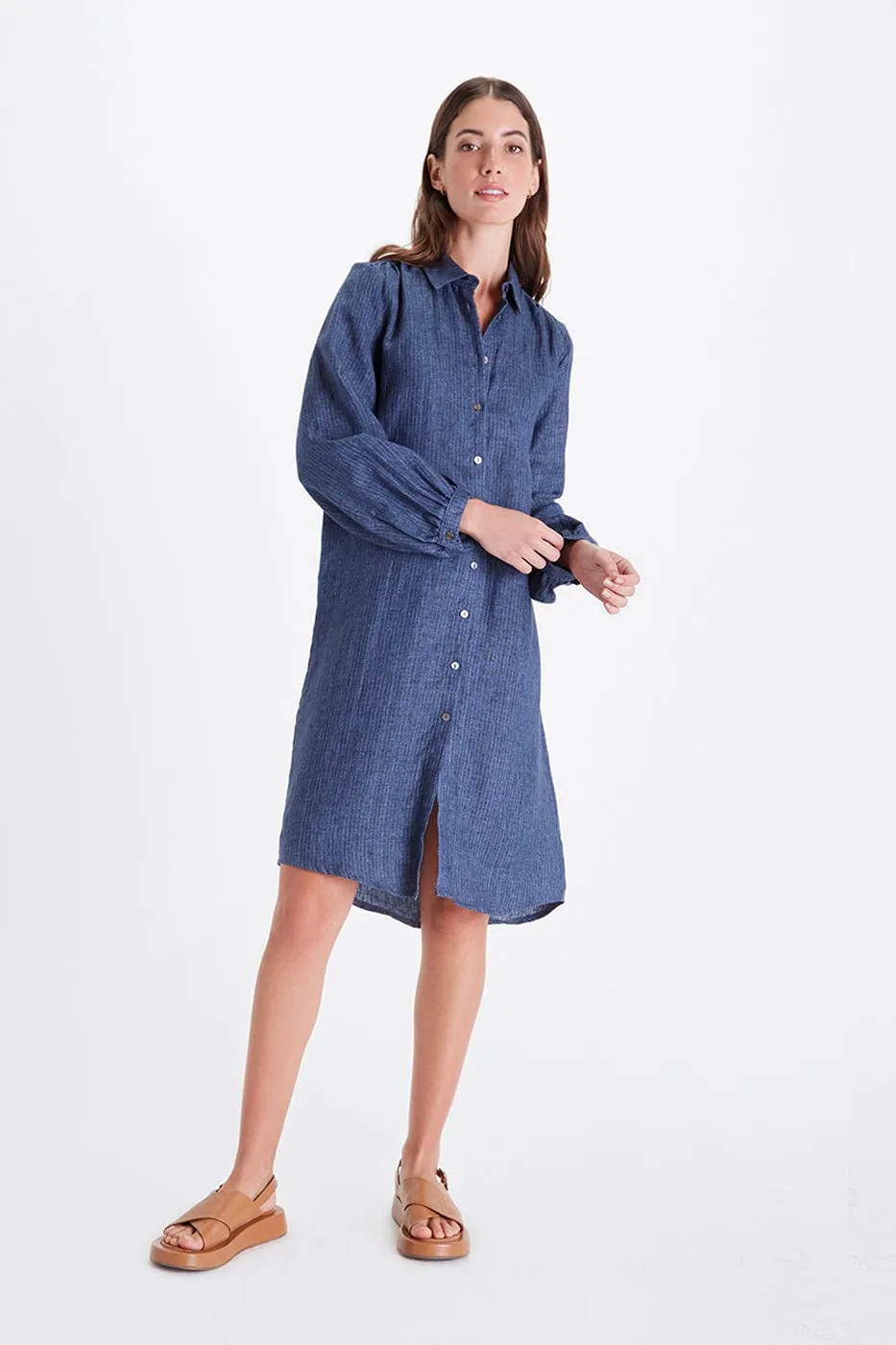 Petra Shirt Dress - Striped Linen