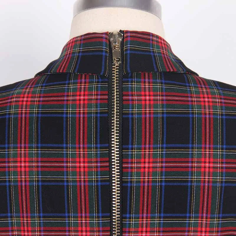 Plaid Double-Breasted Blazer Dress with Belt