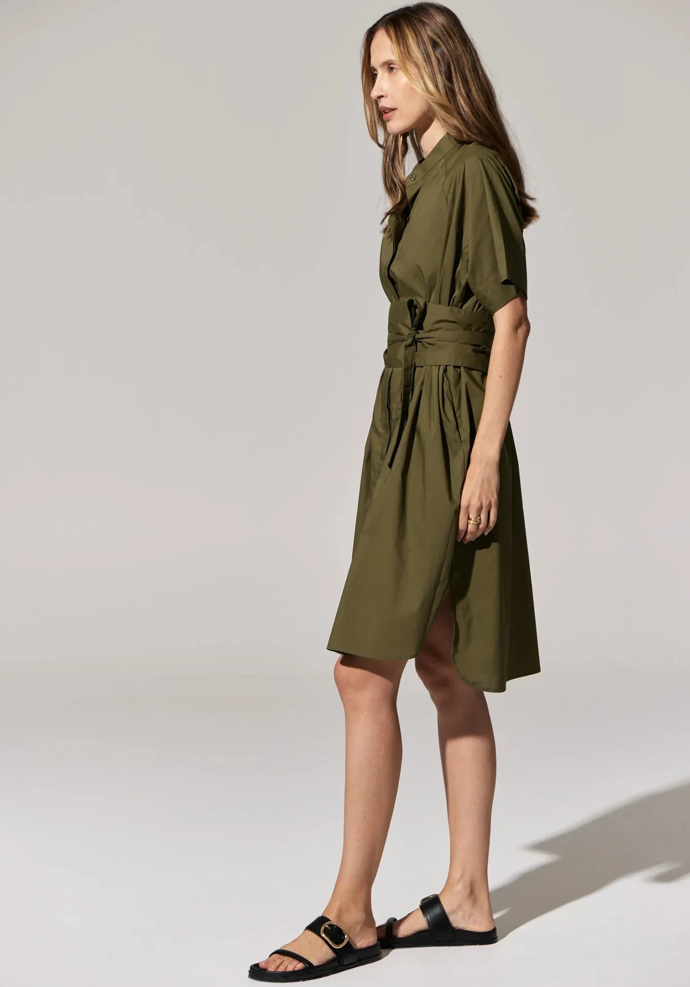 POL Toya Shirt Dress in Khaki