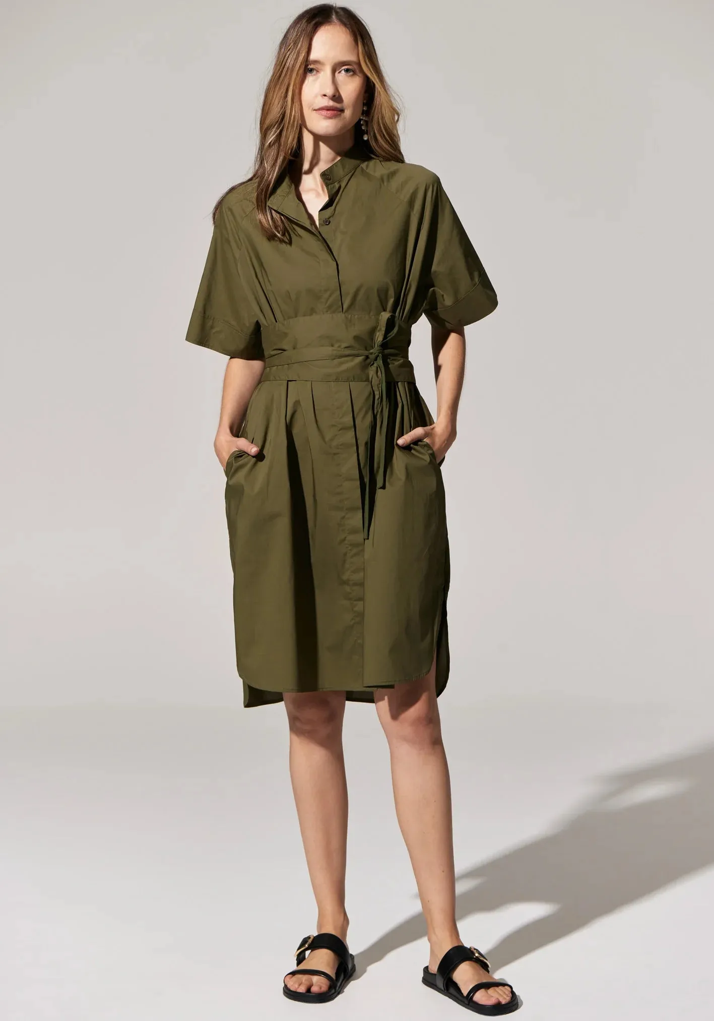 POL Toya Shirt Dress in Khaki