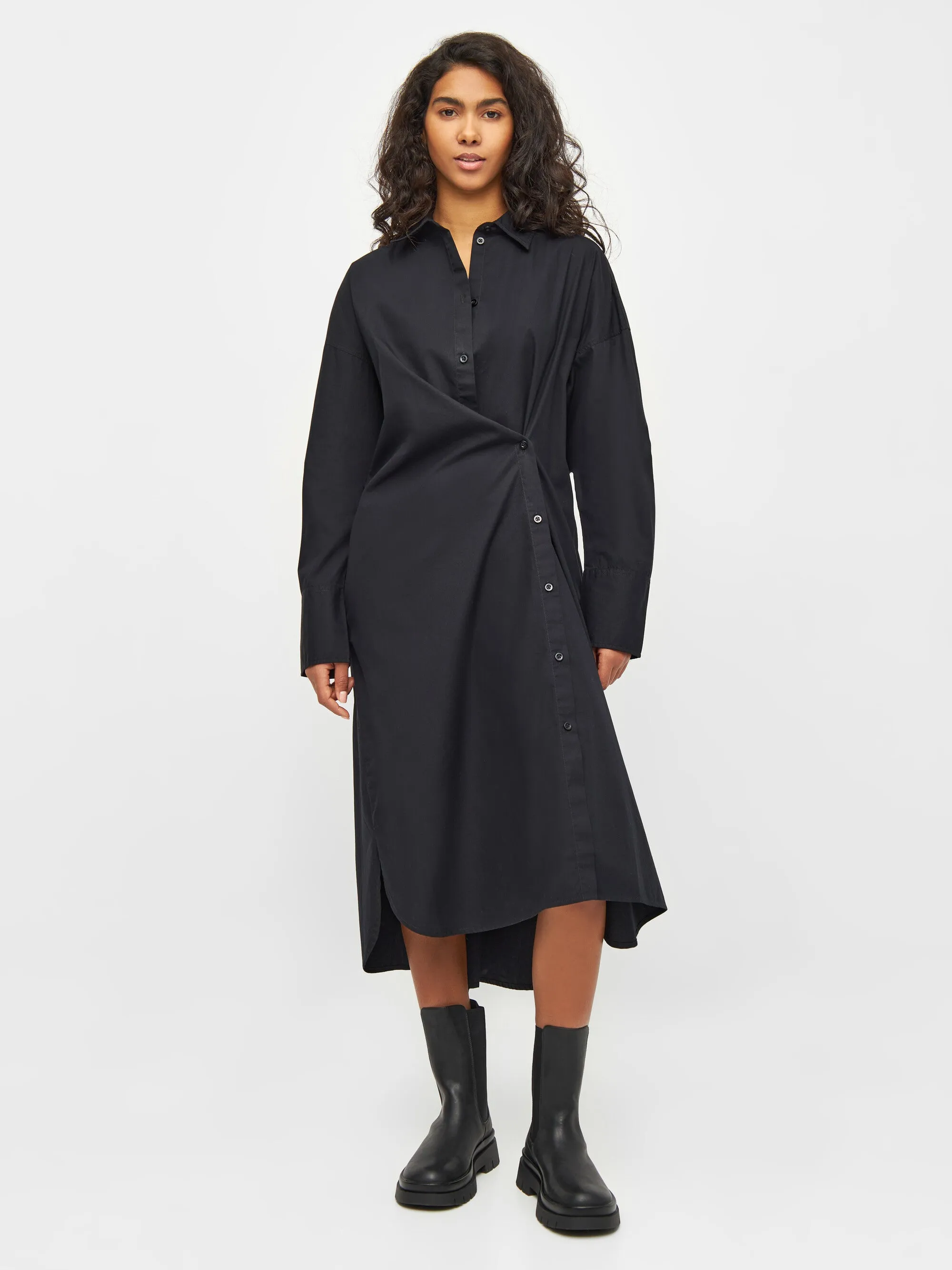 Poplin wrap shirt dress - Black Jet