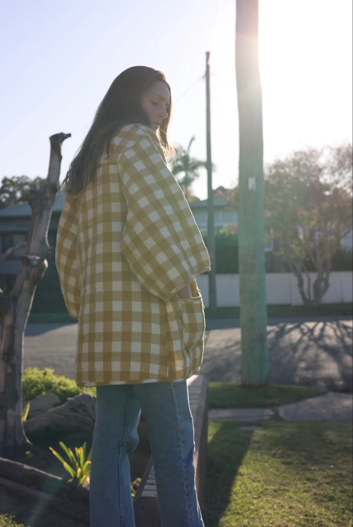 Quilted Kimono Jacket - Yellow Gingham