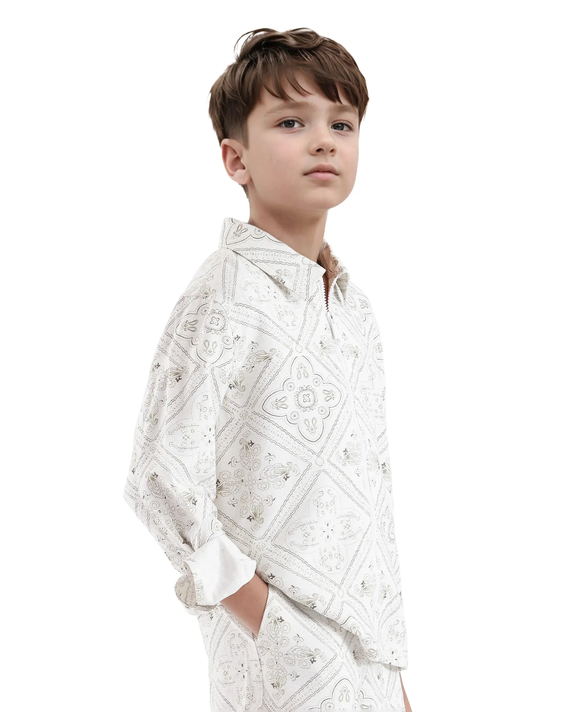 Rare Ones Kids Louis White Viscose Full Sleeve Digital Print Shacket