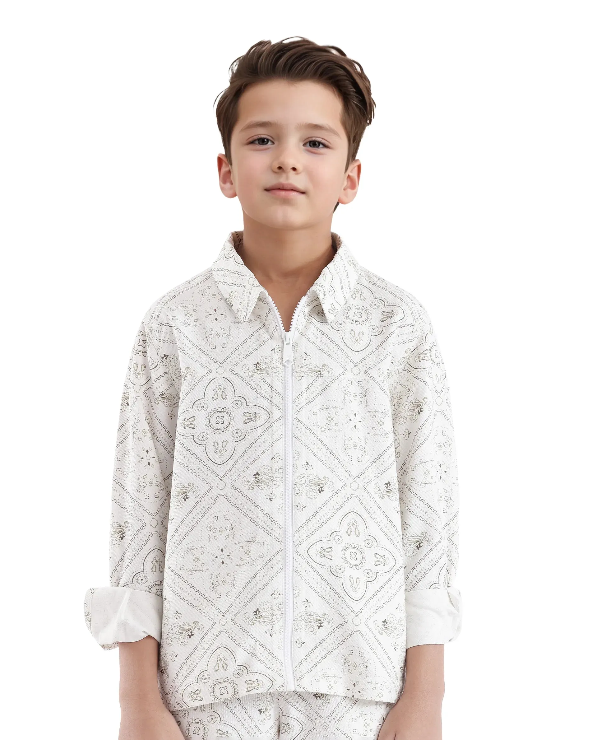 Rare Ones Kids Louis White Viscose Full Sleeve Digital Print Shacket