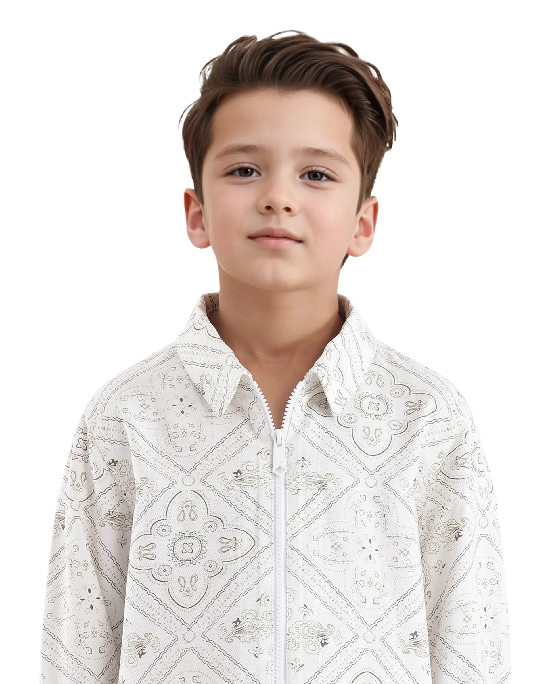 Rare Ones Kids Louis White Viscose Full Sleeve Digital Print Shacket