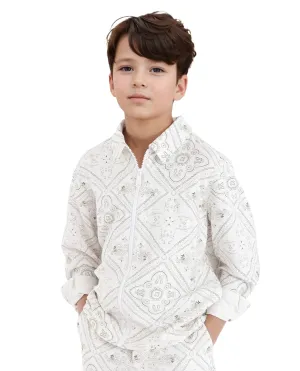 Rare Ones Kids Louis White Viscose Full Sleeve Digital Print Shacket