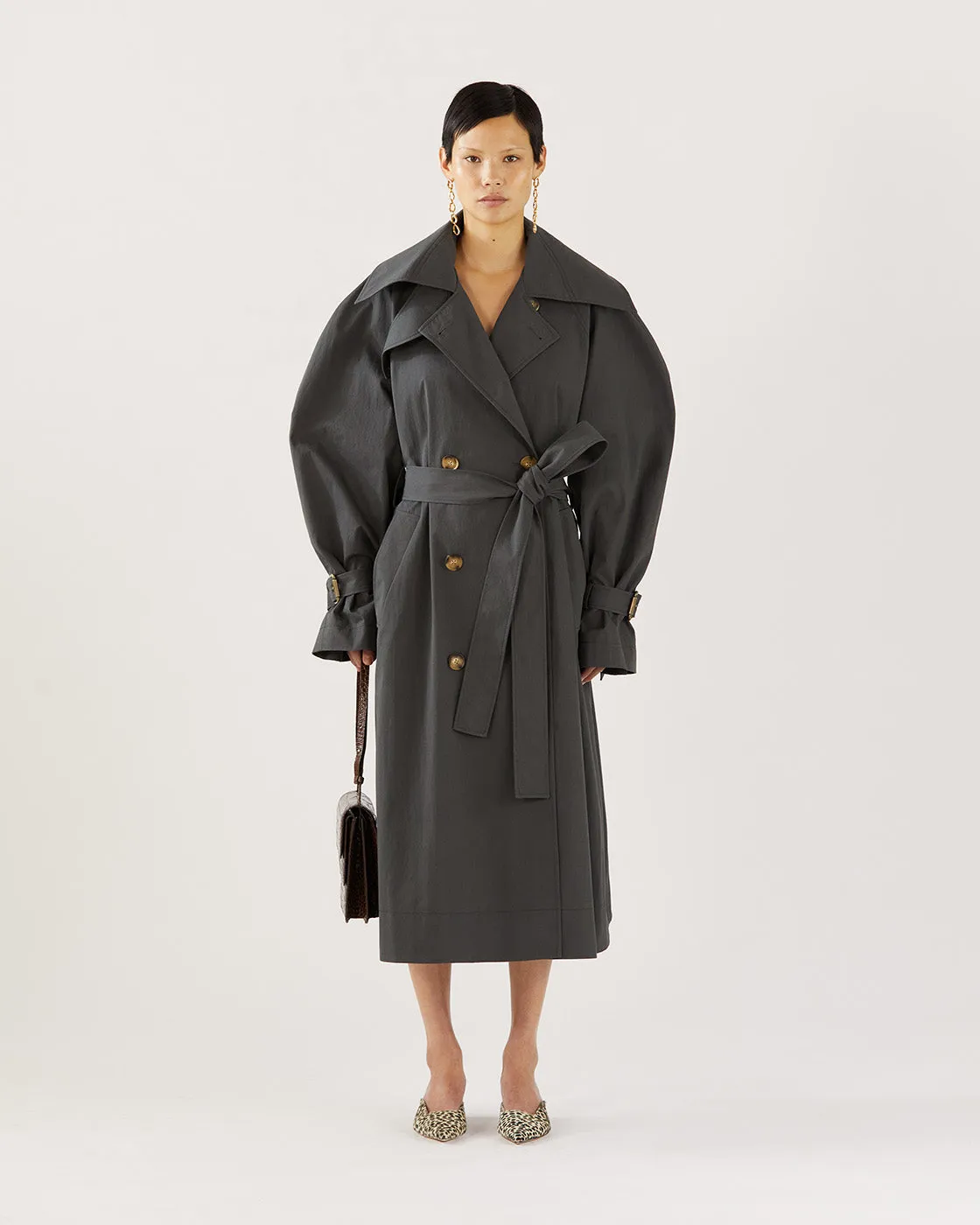 Romy Trenchcoat Cotton Blend Twill Charcoal