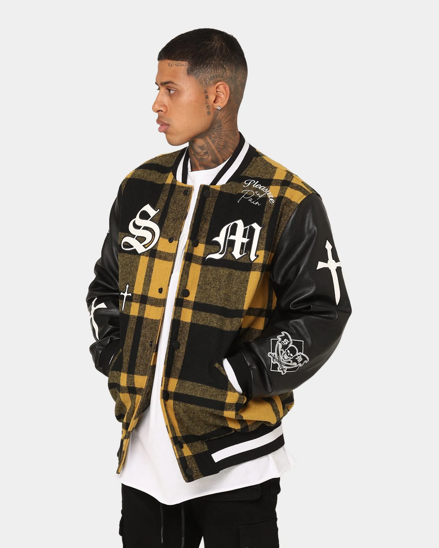 Saint Morta Graveyard Plaid Varsity Jacket Black/Yellow