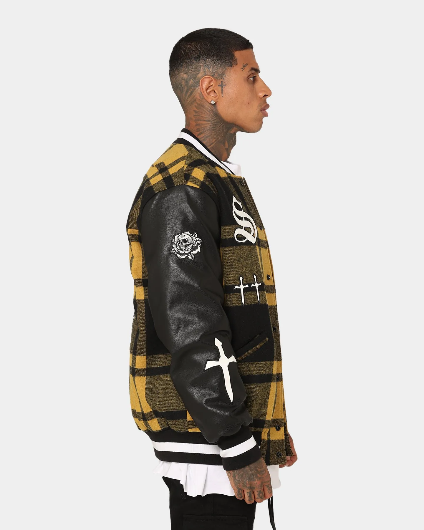 Saint Morta Graveyard Plaid Varsity Jacket Black/Yellow