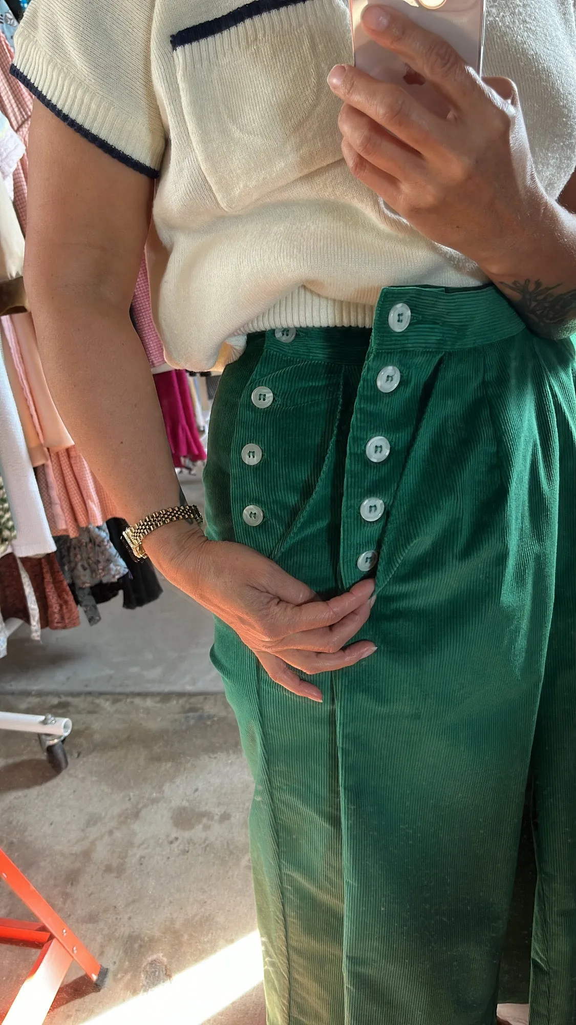 SAMPLE Naomi Pants - Emerald Corduroy