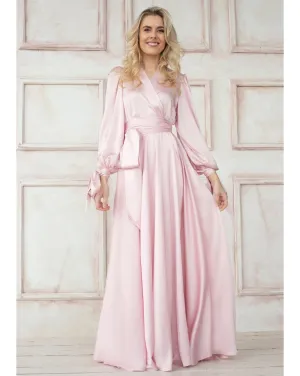 Satin Wrap Dress Long Sleeve