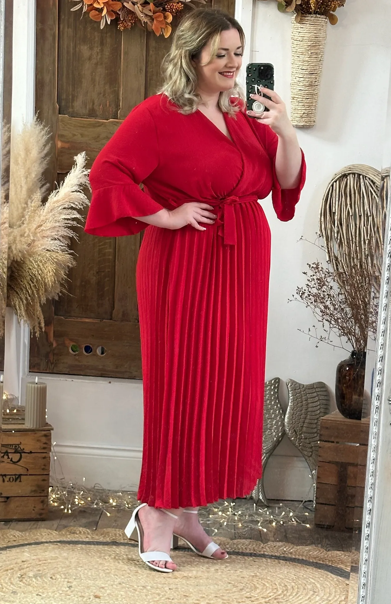 Scarlet Red Rowan Pleated Midaxi Dress