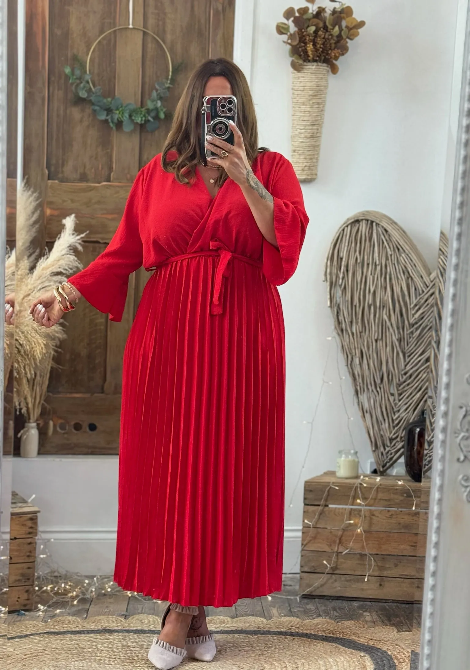 Scarlet Red Rowan Pleated Midaxi Dress