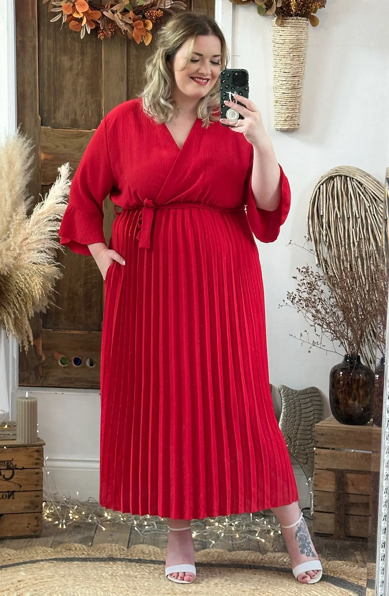 Scarlet Red Rowan Pleated Midaxi Dress