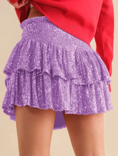 Sequin Tiered Ruffle Rara Skirt