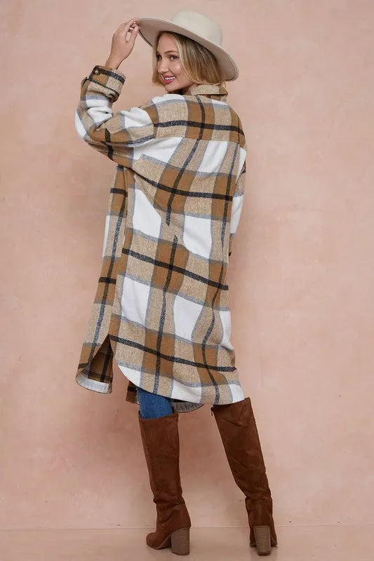 Shani Long Plaid Pattern Shacket Jacket