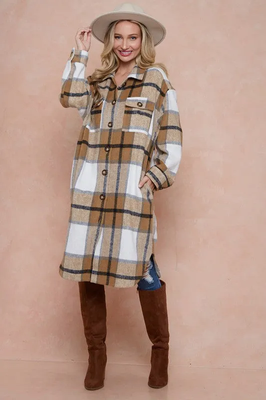 Shani Long Plaid Pattern Shacket Jacket