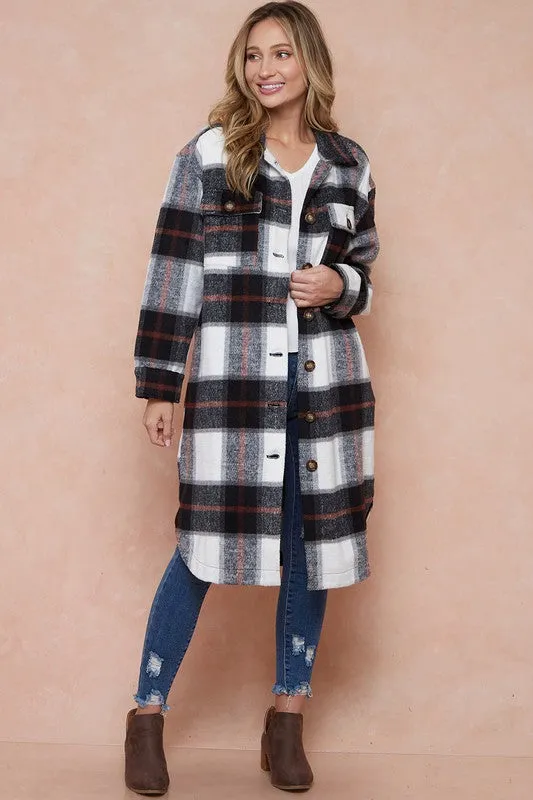 Shani Long Plaid Pattern Shacket Jacket