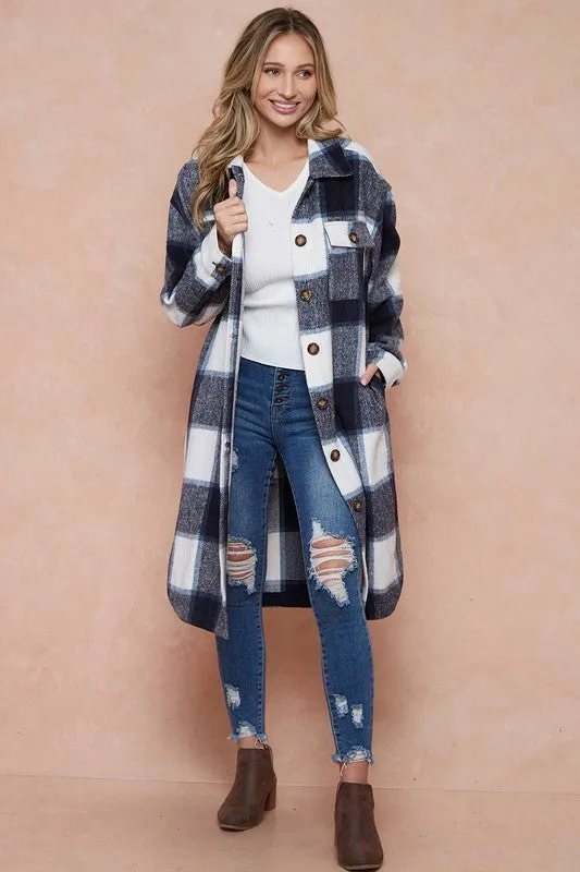 Shani Long Plaid Pattern Shacket Jacket