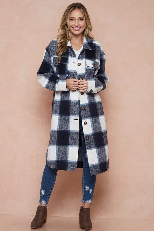 Shani Long Plaid Pattern Shacket Jacket