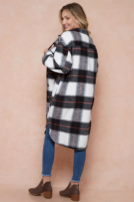 Shani Long Plaid Pattern Shacket Jacket