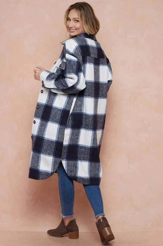 Shani Long Plaid Pattern Shacket Jacket