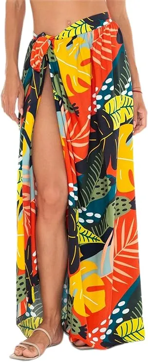 SHU-SHI Womens Floral Palm Sarong Pareo Cover Up Bathing Suit Women Tropical Beach Wrap Skirt